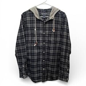 American Rag Cie Gray and Blue Plaid Hooded Shirt size medium